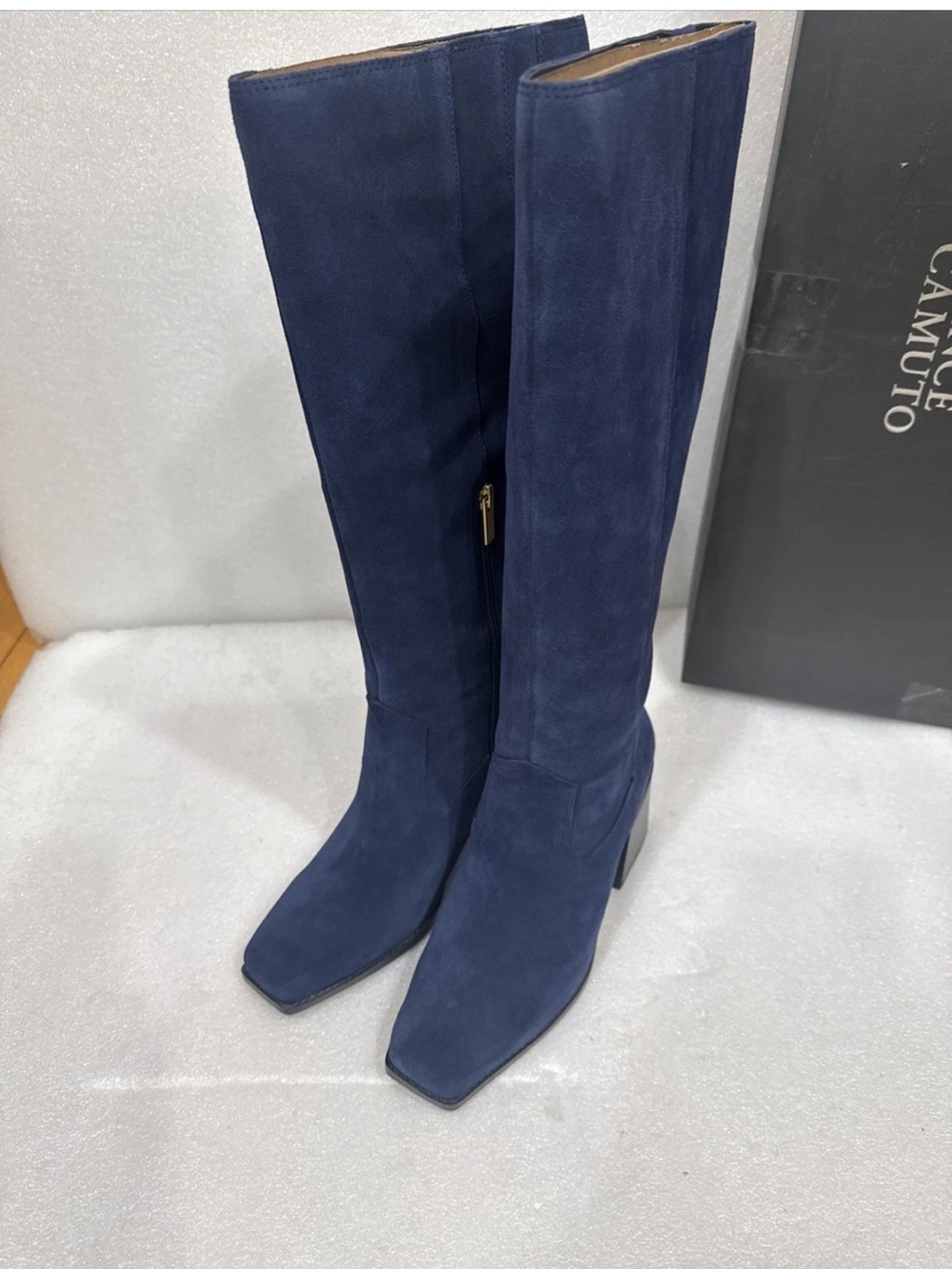Vince Camuto Sangeti Stacked Heel Knee High Boot Deep Navy Size 8 New